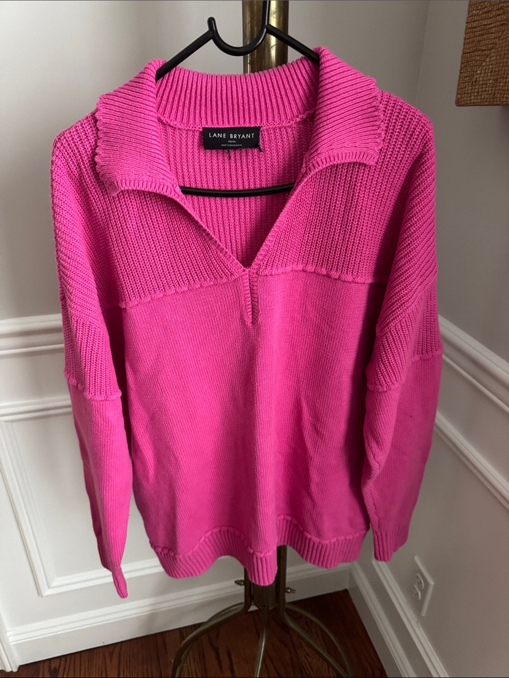Lane Bryant Vibrant Pink Ribbed Collared Pullover